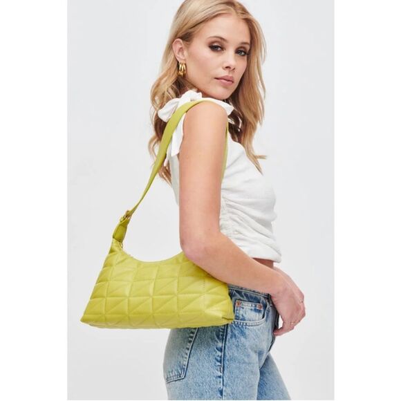 NWT Urban Expressions Bodhi Quilted Vegan Leather Shoulder Purse Bag in Citron - Picture 1 of 14
